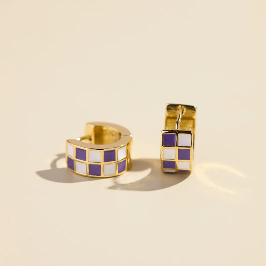 Purple & White Checkered Enamel Huggies