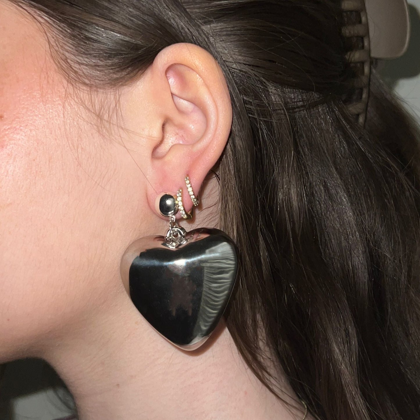 Silver Bubble Heart Statement Earring