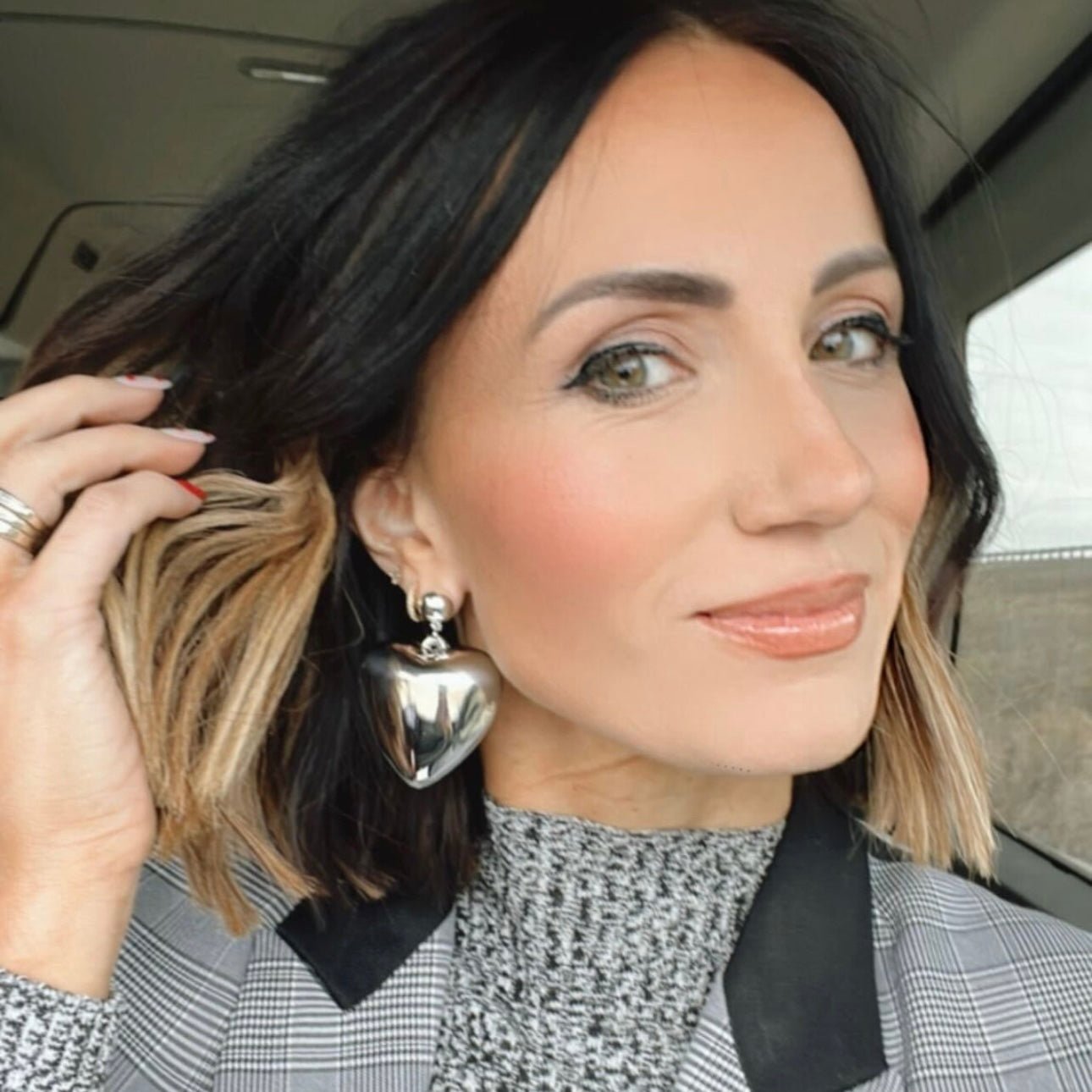 Silver Bubble Heart Statement Earring