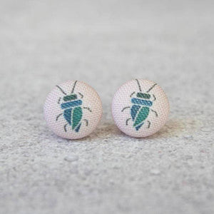 Beetle Fabric Button Earrings