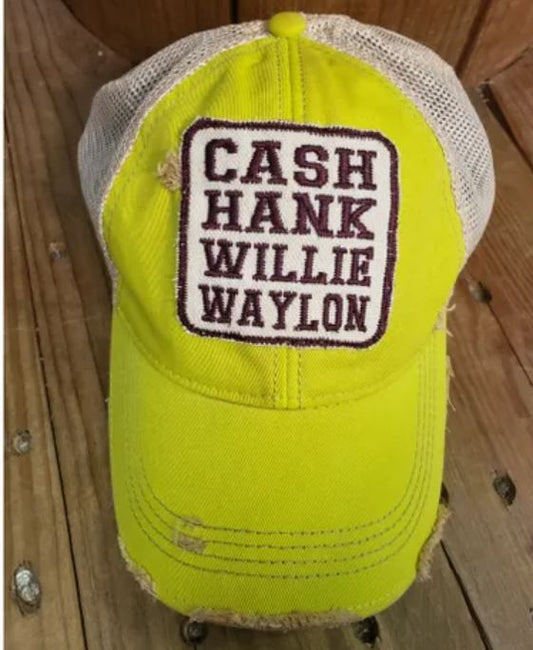 Cash Hank Willy Waylon Hat on Lime