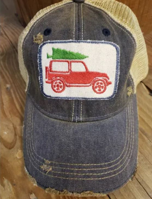 Jeep with Christmas tree hat