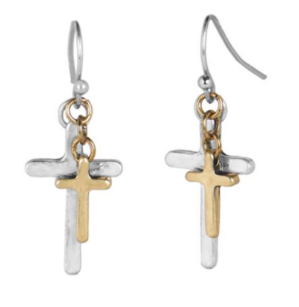 Whispers Mixed Metal Layered Cross Dangle Earrings