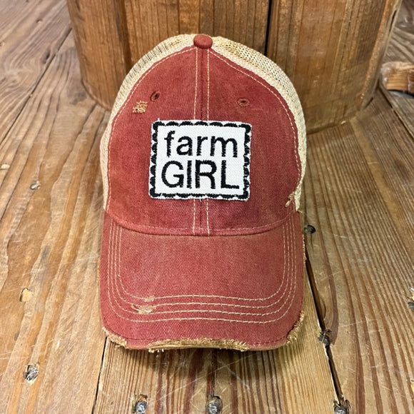 Farm Girl on Red Hat