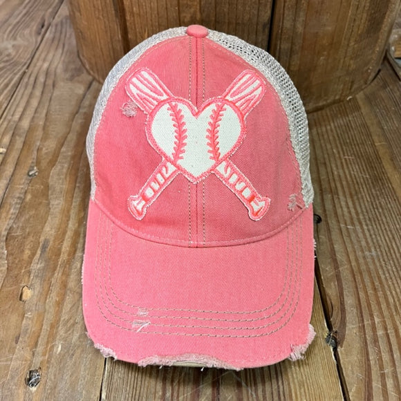 Baseball Heart with Bats Pink