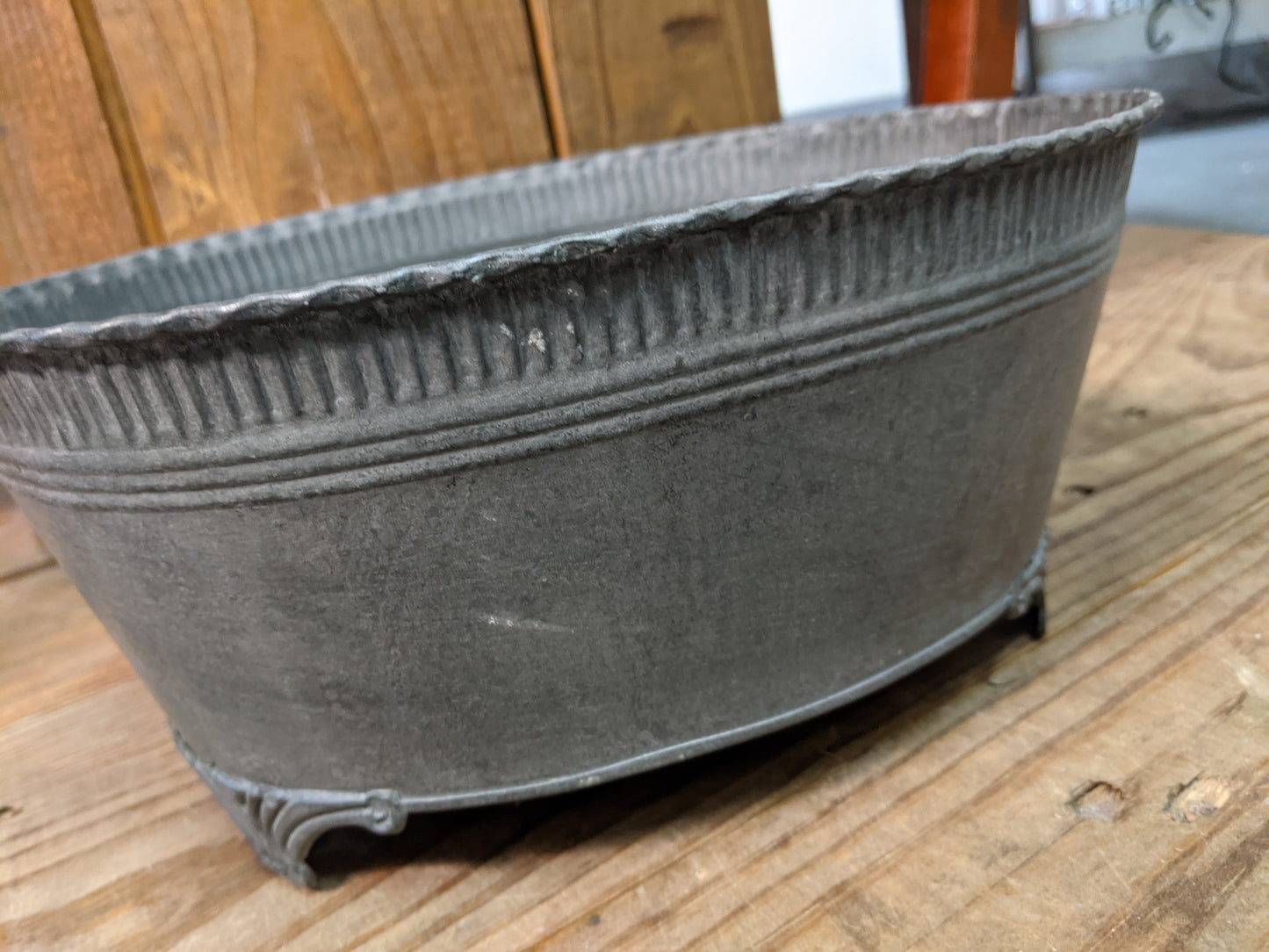 Footed tinwork oblong planter