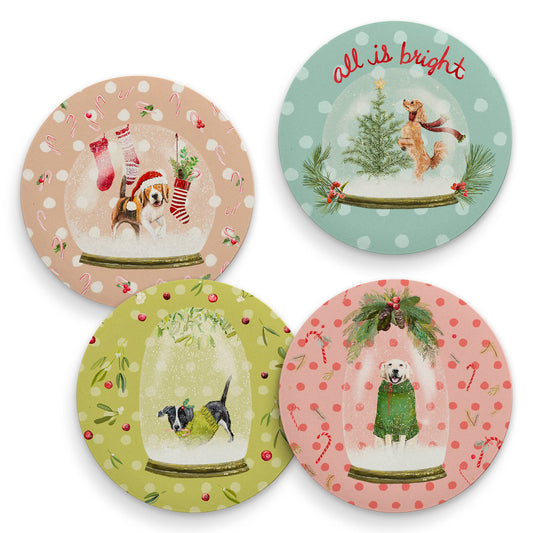 Holiday - Snow Globe Dogs - Set of 4 Coaster Sets