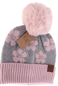 Daisy Patterned Faux Fur Hat C. C.  Beanie
