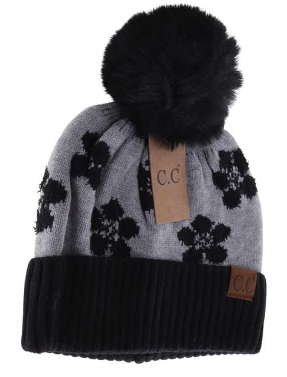 Daisy Patterned Faux Fur Hat C. C.  Beanie