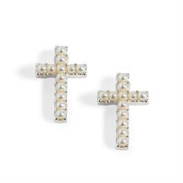 Whispers Small Cross with Pearl Stud